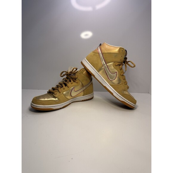 Nike SB Dunk High Premium 313171-702 Metallic Gold Tan Size 10.5 w/ Box - Picture 1 of 11
